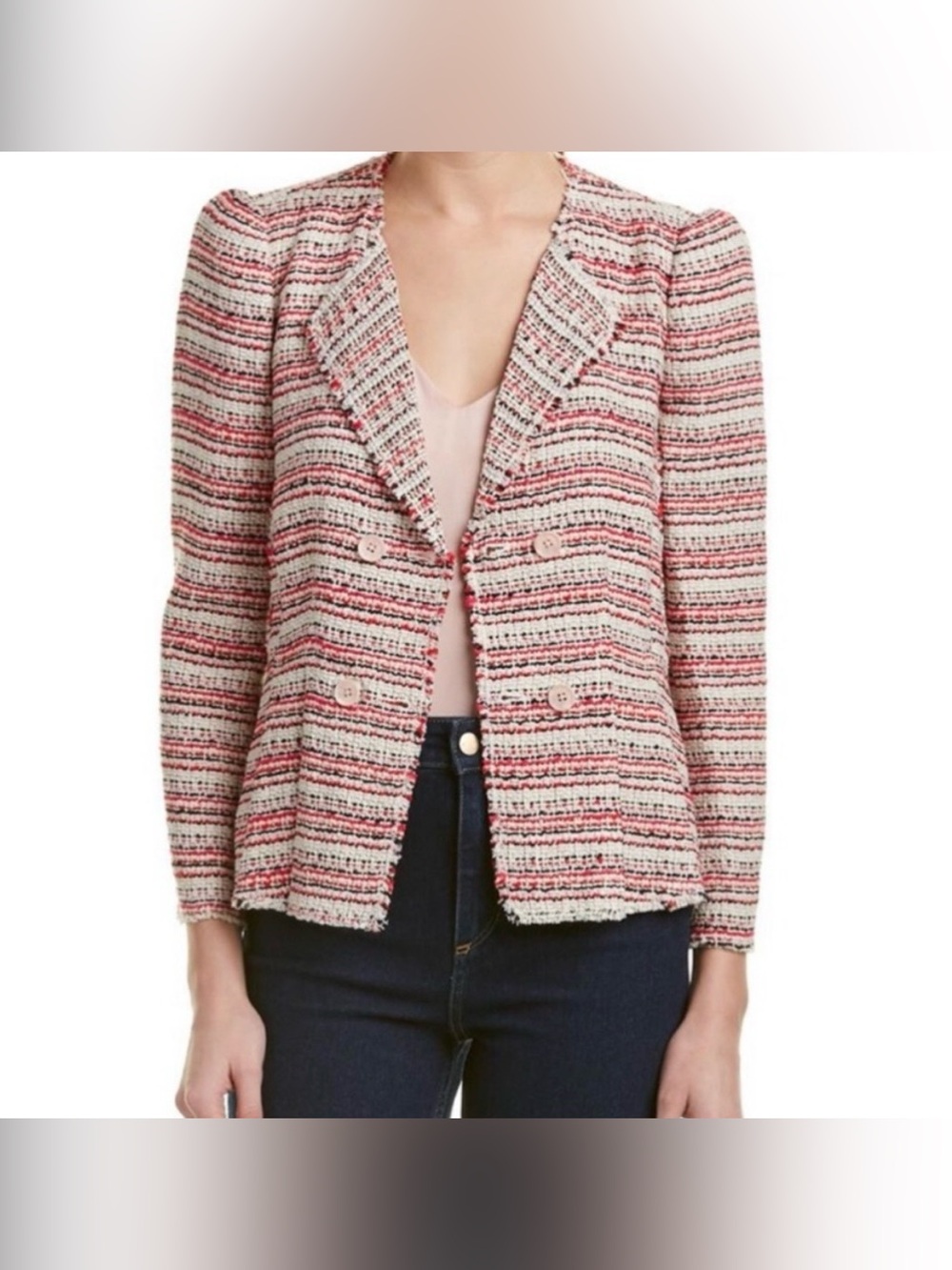 Rebecca Taylor double breasted tweed peplum pleat blazer jacket size 00